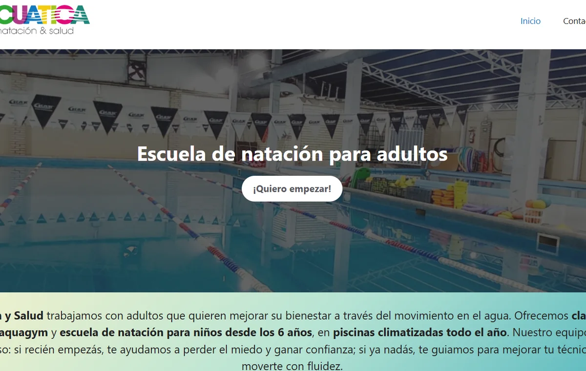 Captura del sitio web Acuática Natación y Salud